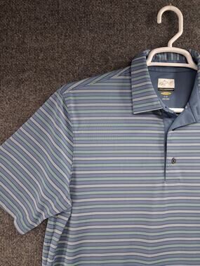 Greg Norman Polo Shirt Mens Large Play Dry Blue Striped Golf